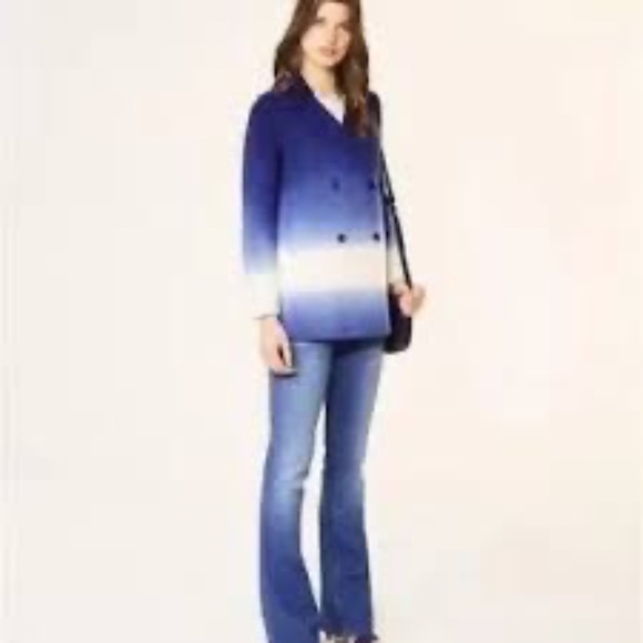 Tory Burch Ombre Gradient Double Breasted Wool Jacket Blue White Size M - Picture 1 of 14